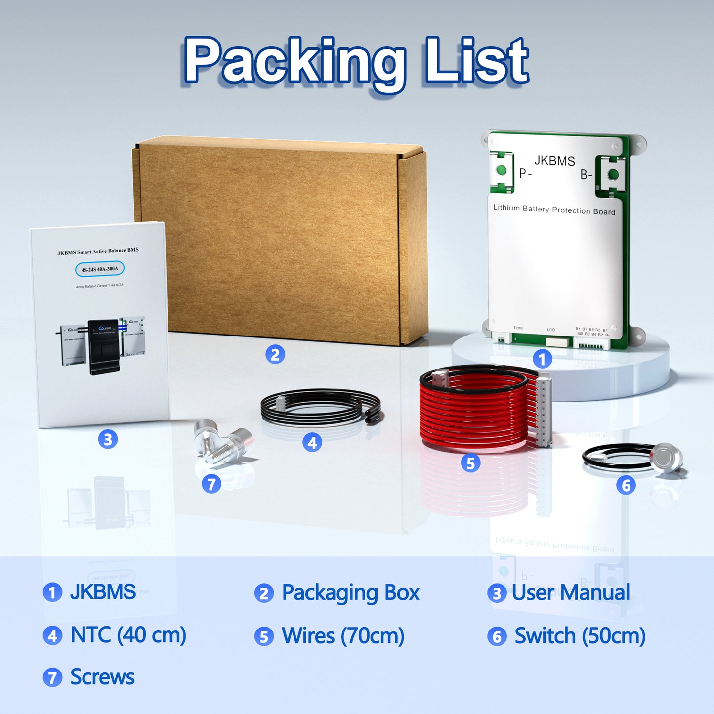 JKBMS Smart BMS 4S-8S 40A 0.4A Active Balance Built-in Bluetooth with RS485 PCB Battery Protection Board Li-ion LiFePO4 LTO Battery Pack (JK-BD4A8S4P)