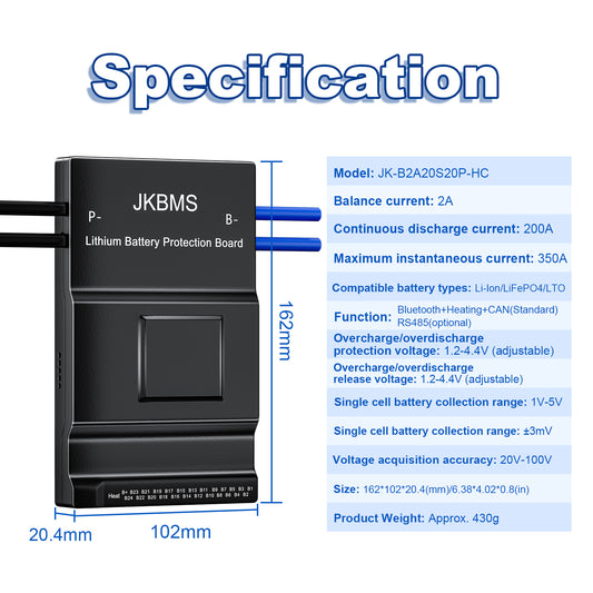 JKBMS JK-B2A20S20P-HC Dimensions & Parameter Chart