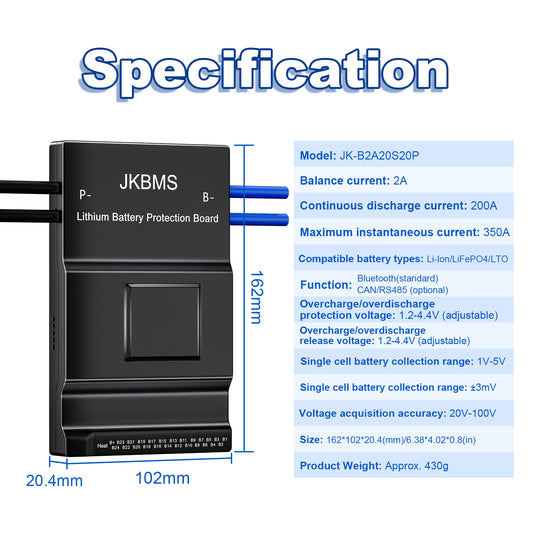JKBMS JK-B2A20S20P Dimensions & Parameter Chart