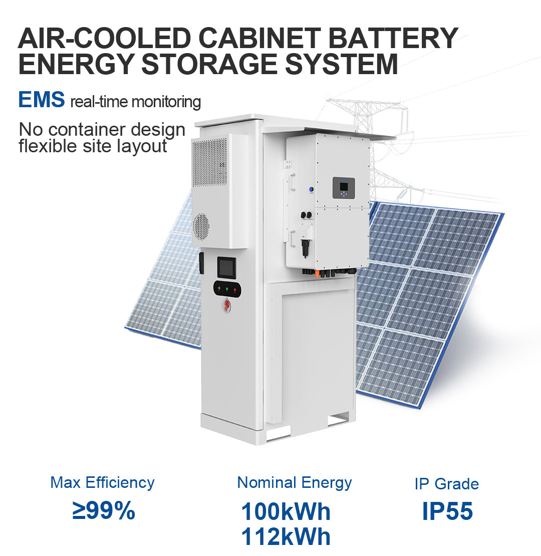 JKBMS C&I All-in-One BESS | 100kWh / 112kWh Luftgekühlt | LiFePO4 | 50kW Wechselrichter | Hybrid / Insel- / Netzgekoppelt