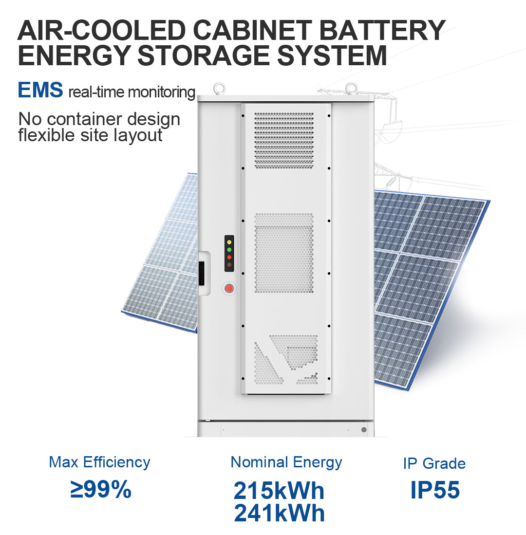 JKBMS C&I All-in-One BESS | 215kWh / 241kWh luftgekühlter Außenschrank | 768V LiFePO4 | 100kW Wechselrichter | Hybrid / Off-Grid / On-Grid