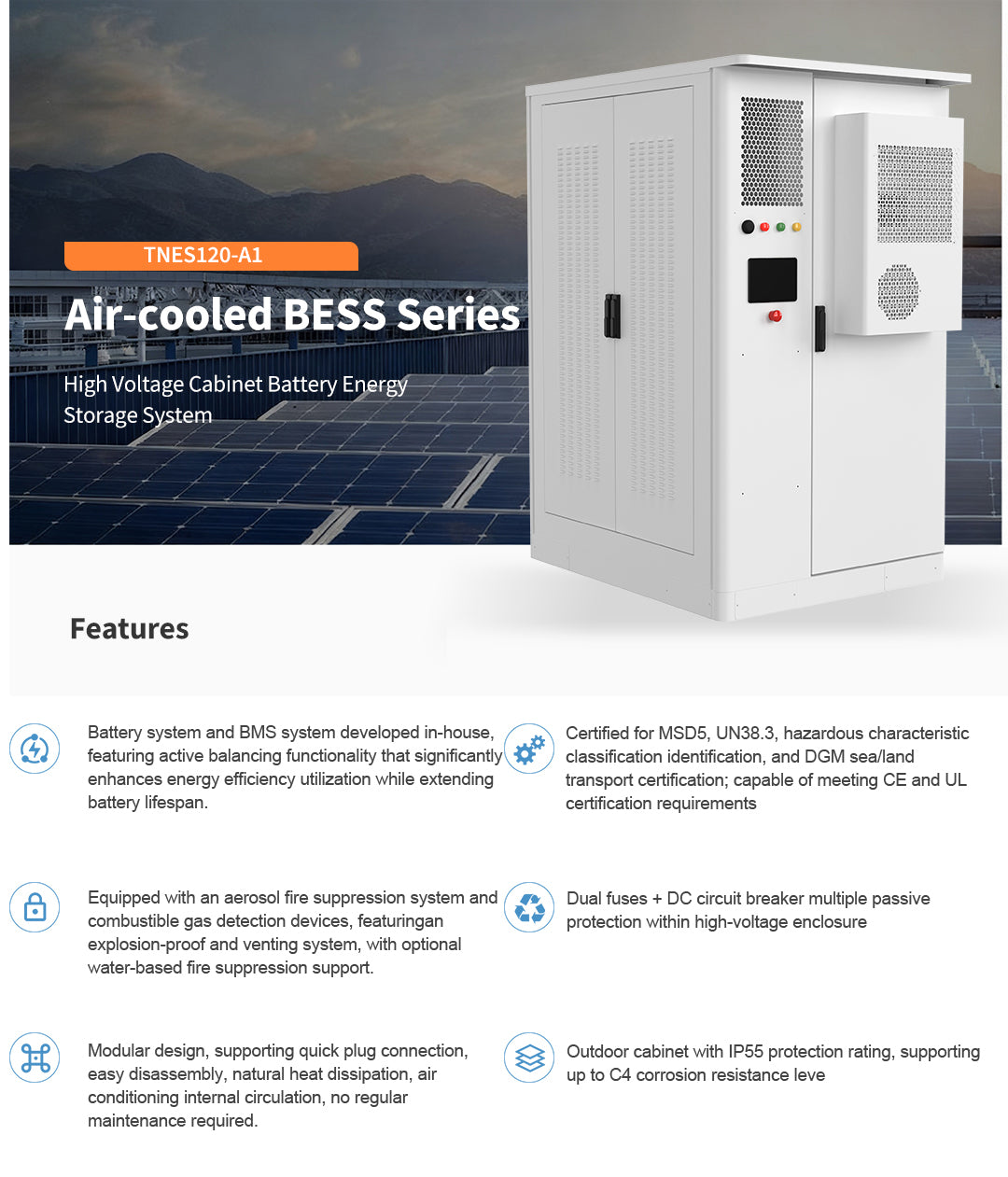 JKBMS C&I All-in-One BESS | 120kWh Luftgekühlt Hochvolt | 384V LiFePO4 | 60kW Wechselrichter | Hybrid / Off-Grid / On-Grid