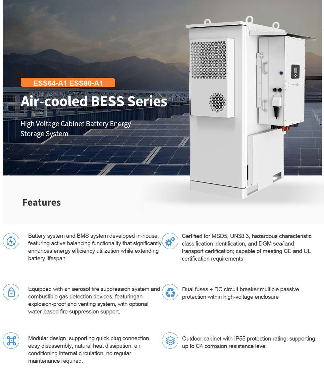 JKBMS ESS C&I BESS tout-en-un | 64 kWh / 80 kWh refroidi par air | LiFePO4 204,8 V | Onduleur 30 kW/40 kW | Hybride / Hors réseau / Sur réseau