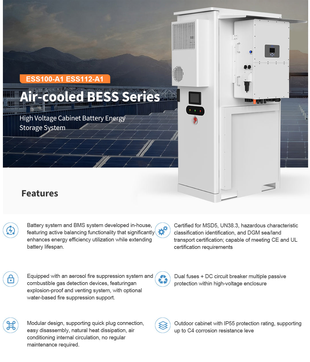 JKBMS C&I All-in-One BESS | 100kWh / 112kWh Luftgekühlt | LiFePO4 | 50kW Wechselrichter | Hybrid / Insel- / Netzgekoppelt