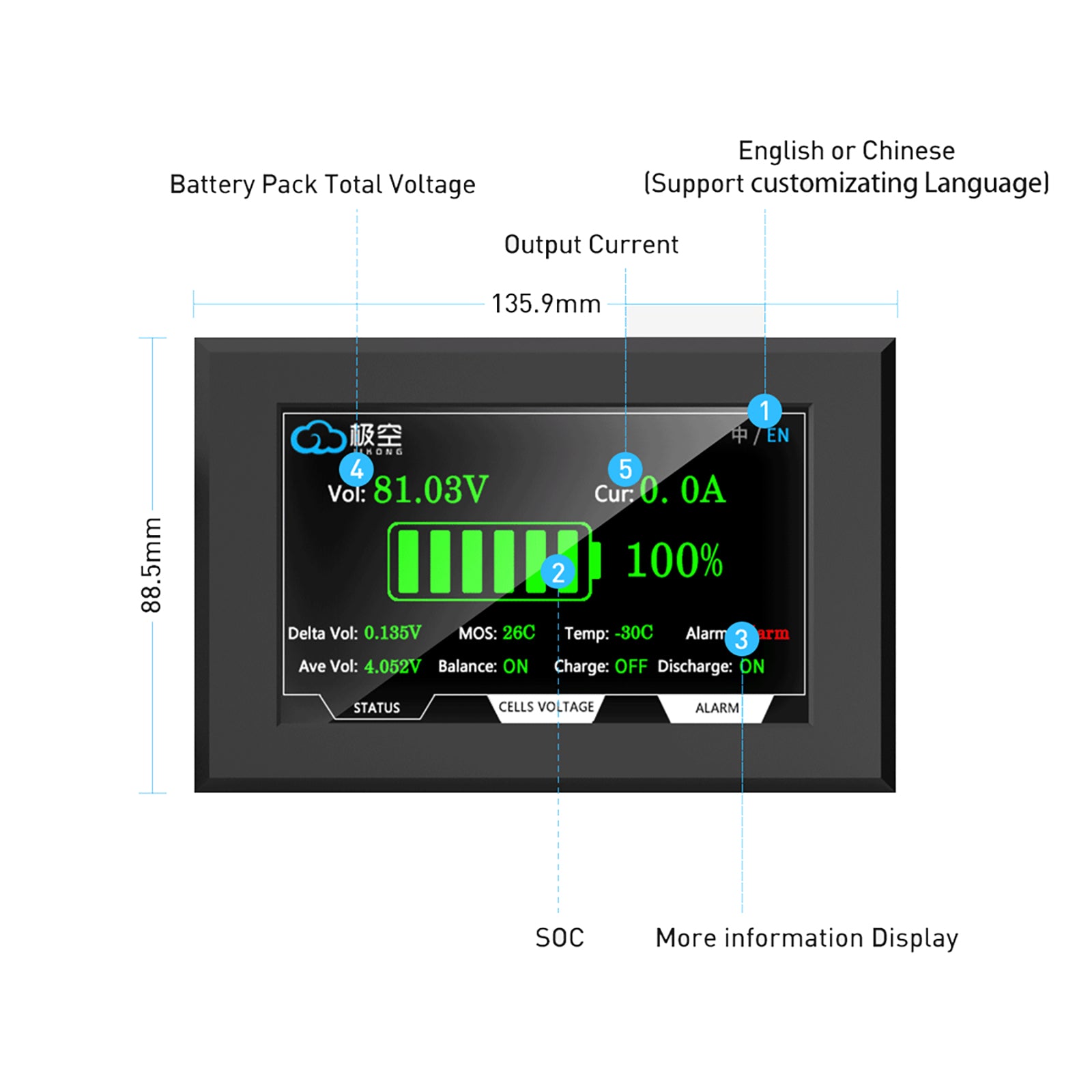 Tuesoa -Ersatzteile 4,3-LCD-Bildschirm mit Aktivem Switch-Monitor für JK Smart Tuesoa -Ersatzteile 4,3-LCD-Bildschirm mit Aktivem Switch-Monitor für JK Smart