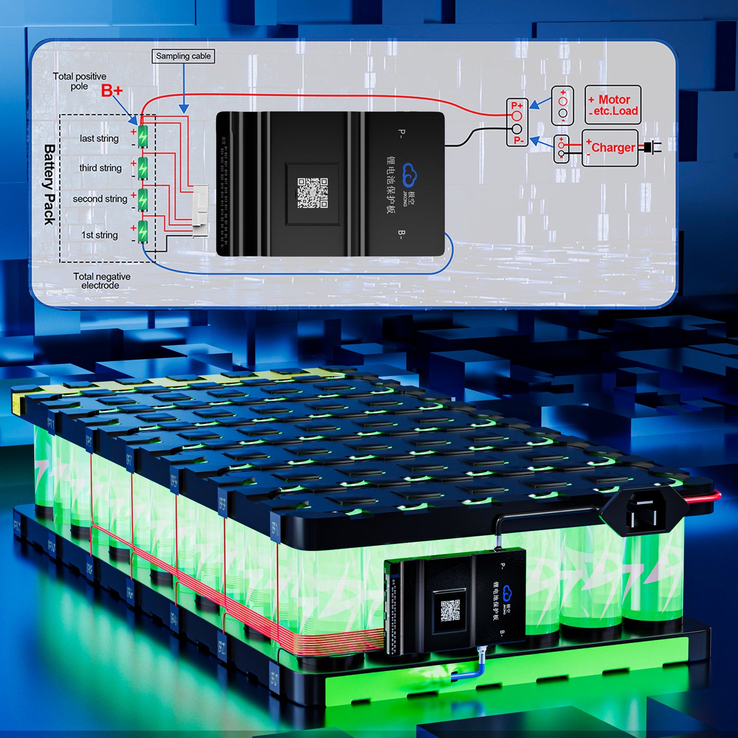 JKBMS Smart BMS 8S-20S 200A 2A Active Balance Built-in Bluetooth with RS485 PCB Battery Protection Board for Li-ion LiFePO4 LTO Battery Pack (JK-B2A20S20P)