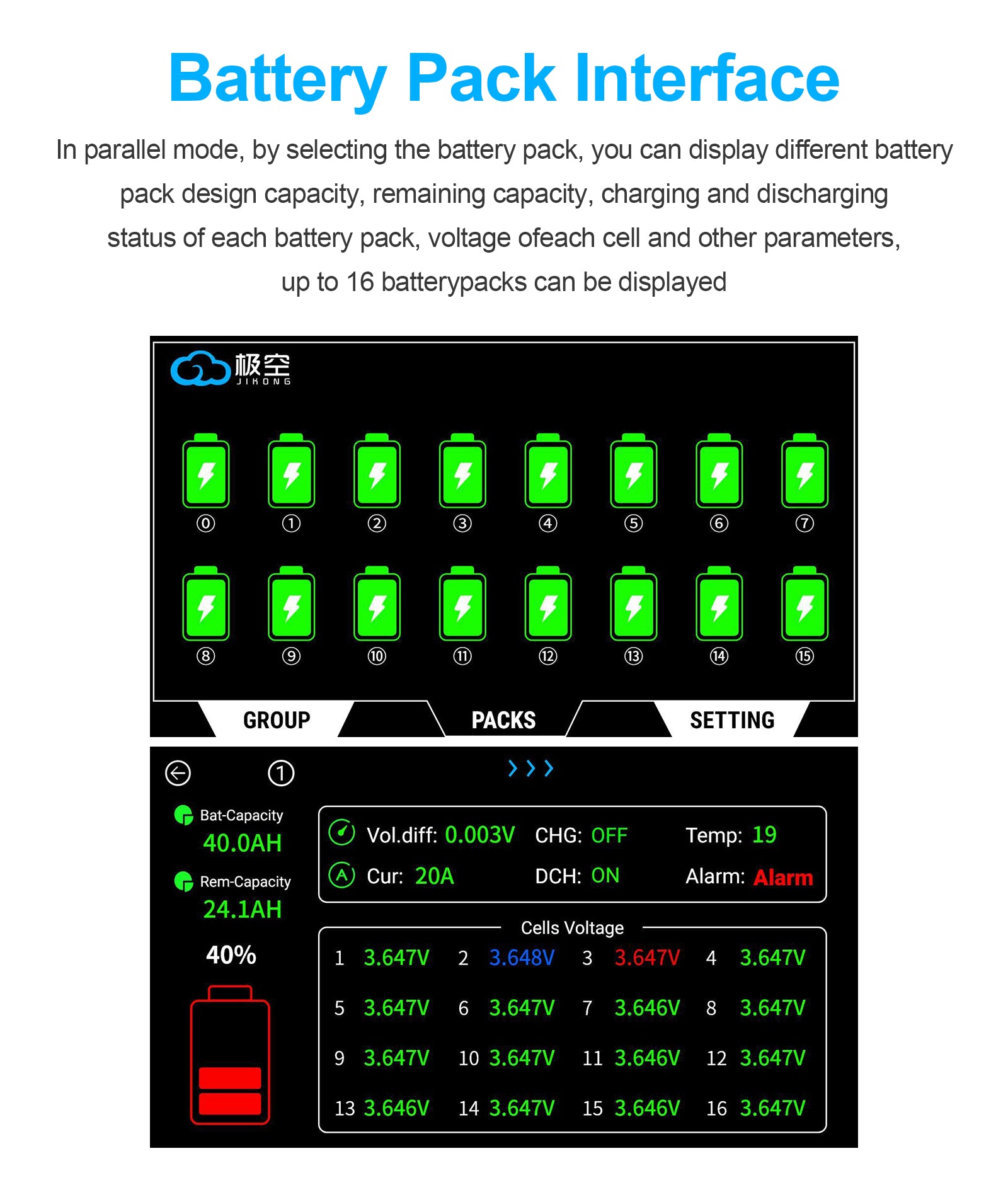 JKBMS LCD-4.3-TTL-P Battery Pack Information Management