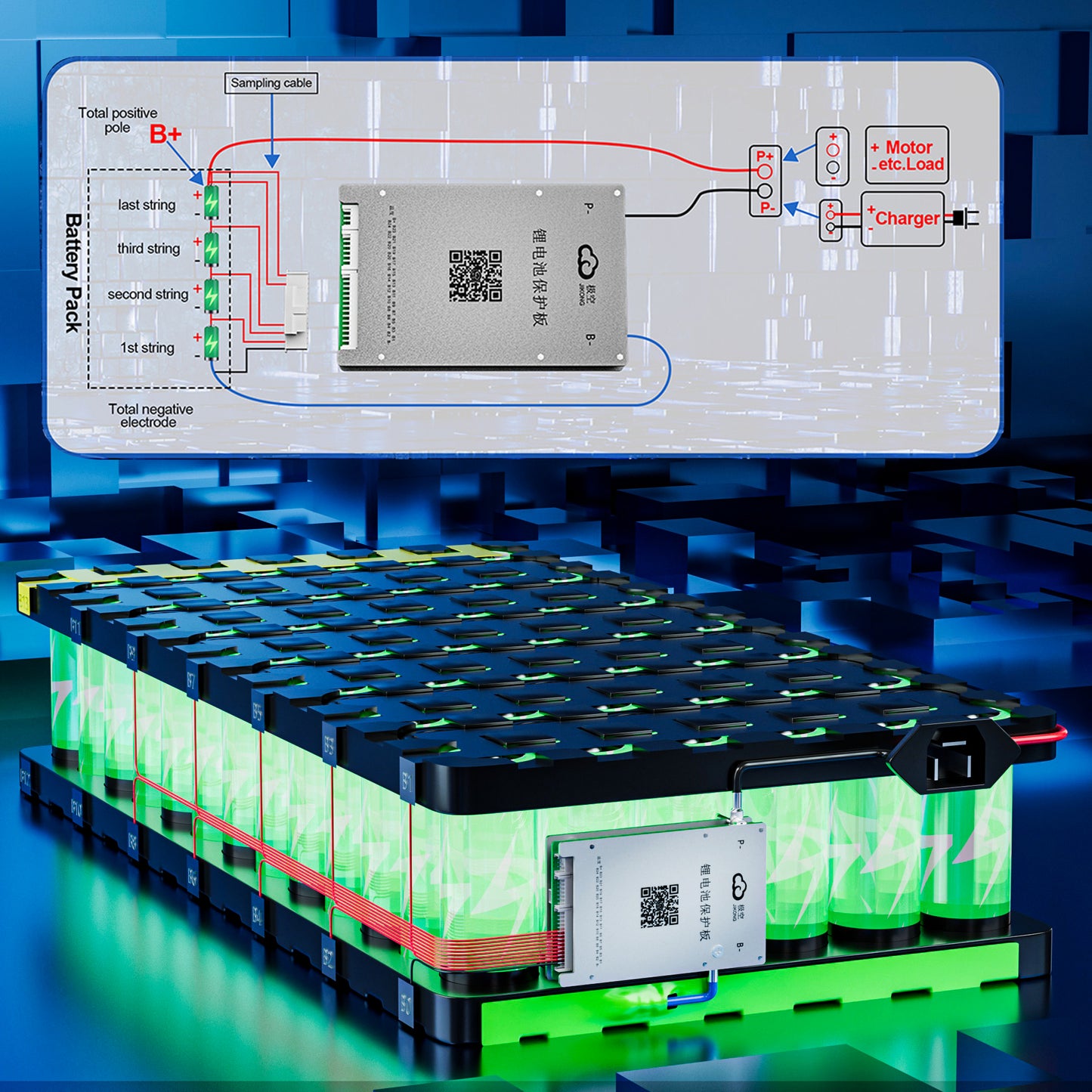 JKBMS Smart BMS 8S-17S 40A 0.4A Active Balance Built-in Bluetooth with RS485 PCB Battery Protection Board Li-ion LiFePO4 LTO Lithium Battery Pack (JK-BD4A17S4P)