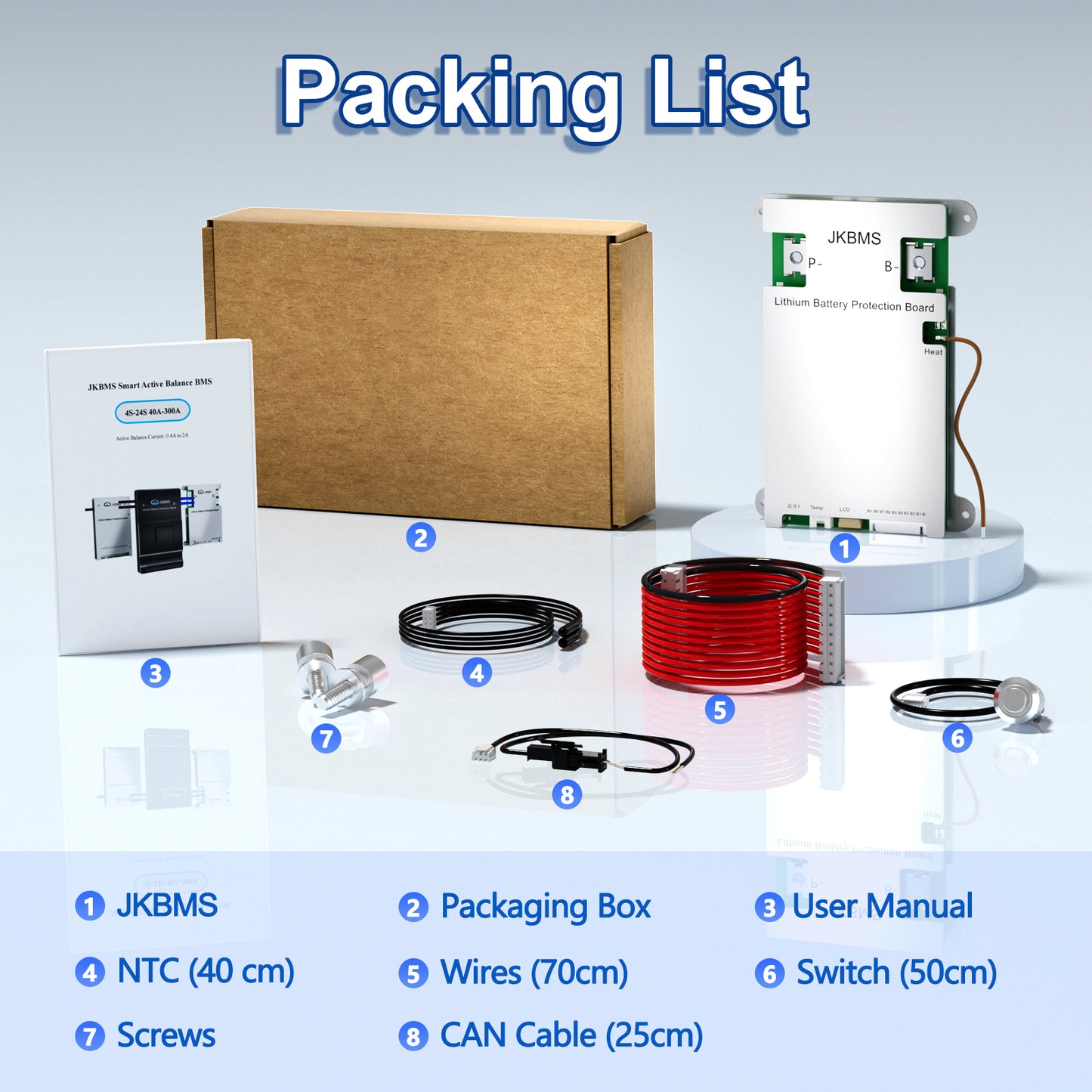 JKBMS 4S-8S 12V-24V 100A 1A Active Balance with Bluetooth Battery Protection Board for LiFePO4, Li-ion, LTO Battery Pack Smart BMS with Heating, CAN, RS485, (JK-B1A8S10P-HCR)