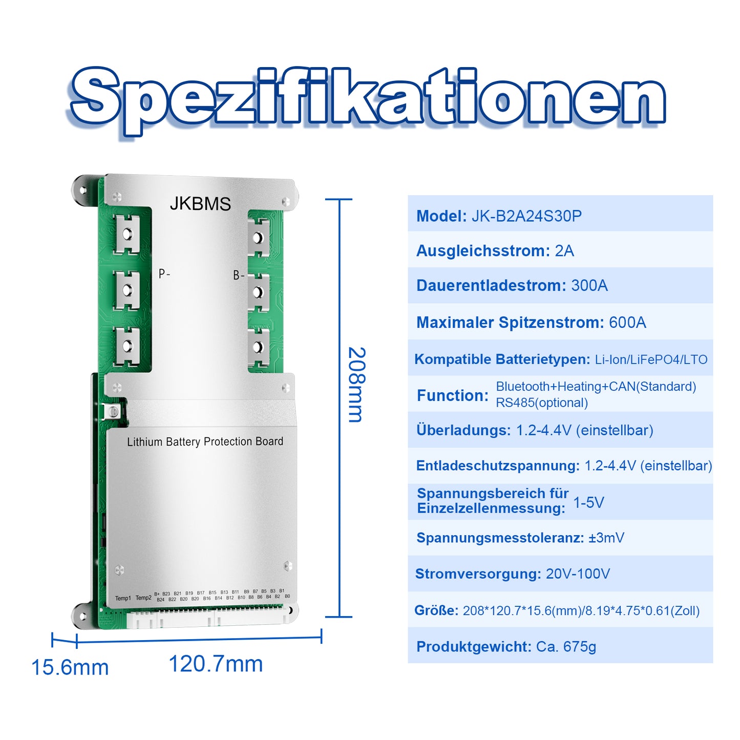 JKBMS JIKONG Smart BMS 8S-24S 24V-72V 300A 2A Active Balance Built-in Bluetooth with RS485 PCB Battery Protection Board for Li-ion LiFePO4 LTO