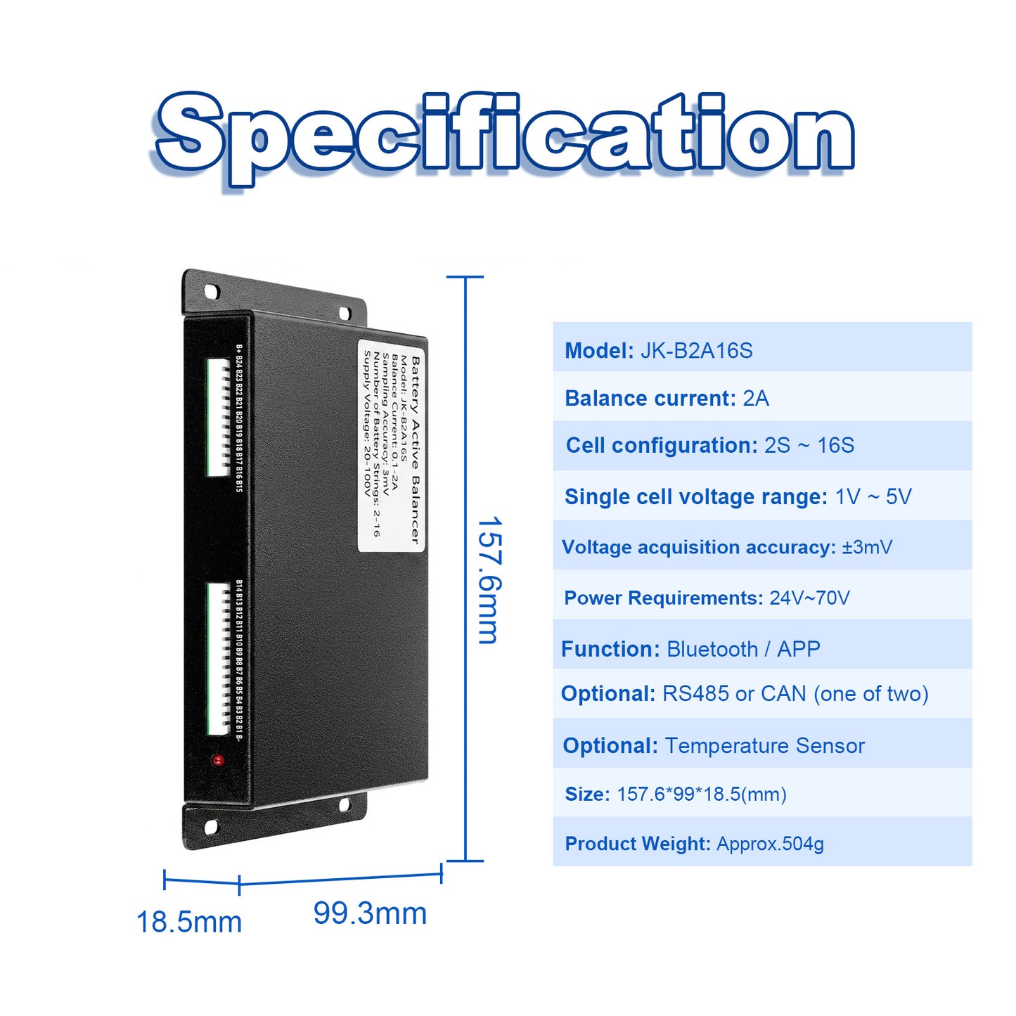 JKBMS Active Balancer JK-B2A16S — 2A 2~16S Battery Equalizer