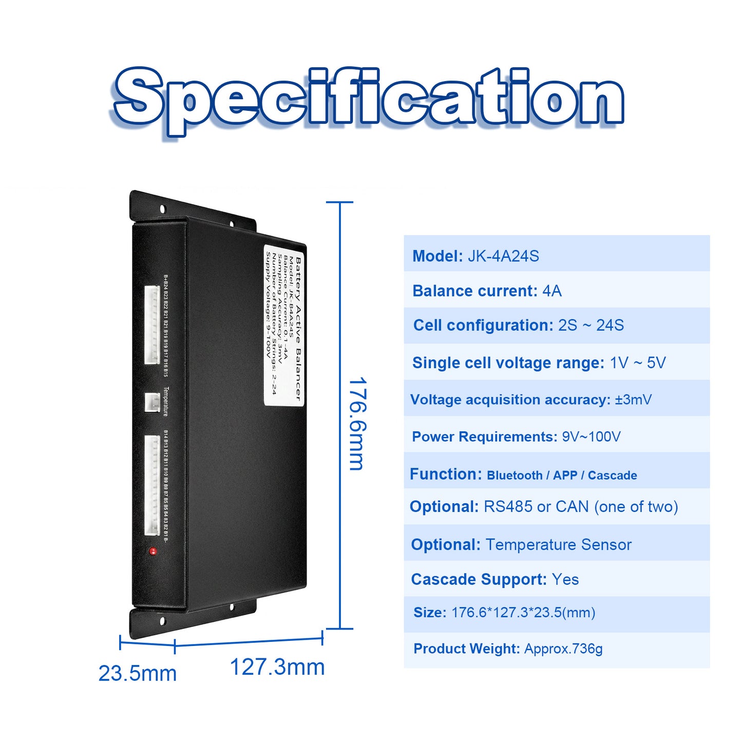 JKBMS Active Balancer JK-B4A24S — 4A 2~24S Battery Equalizer