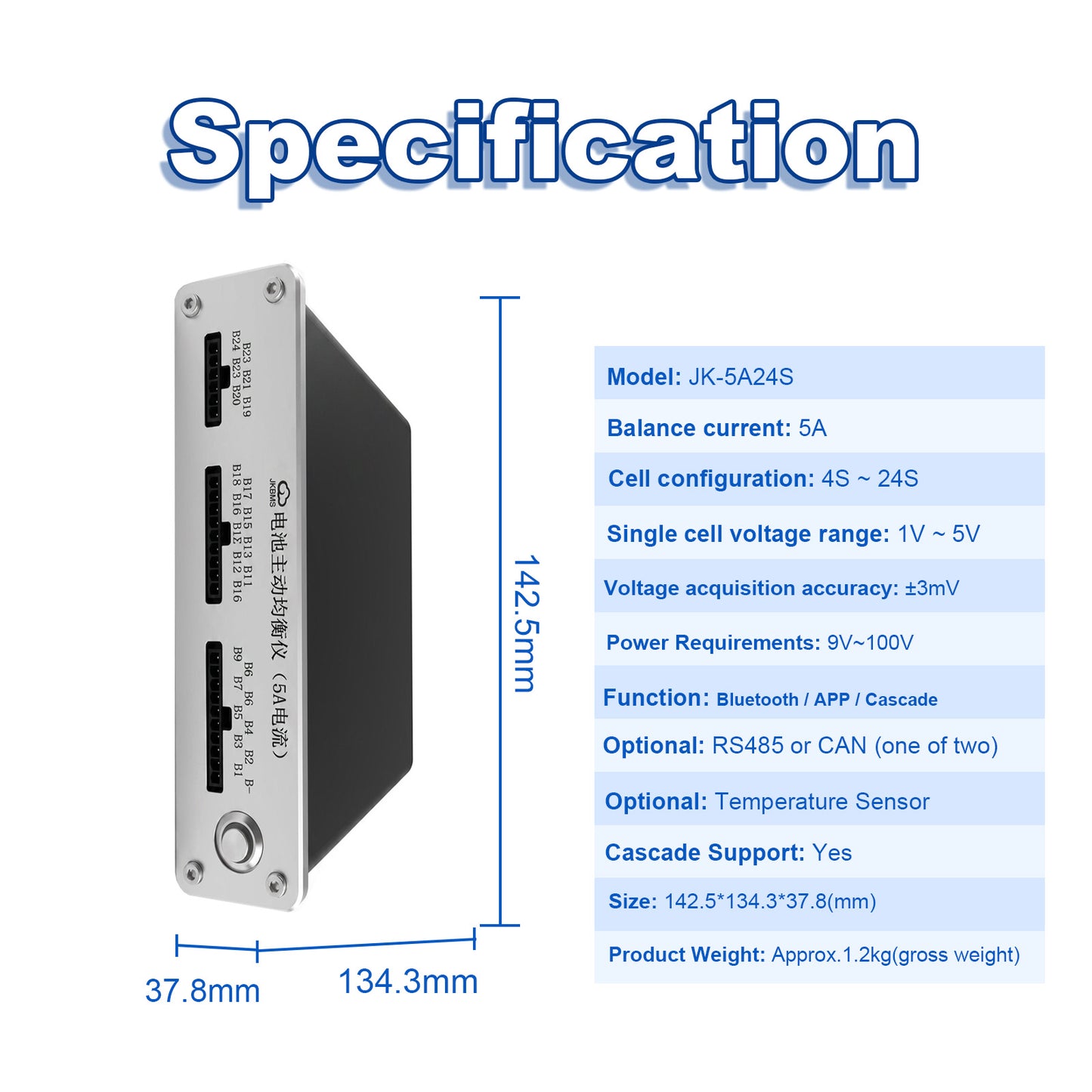 JKBMS Active Balancer JK-B5A24S — 5A 2~24S Battery Equalizer for Commercial ESS
