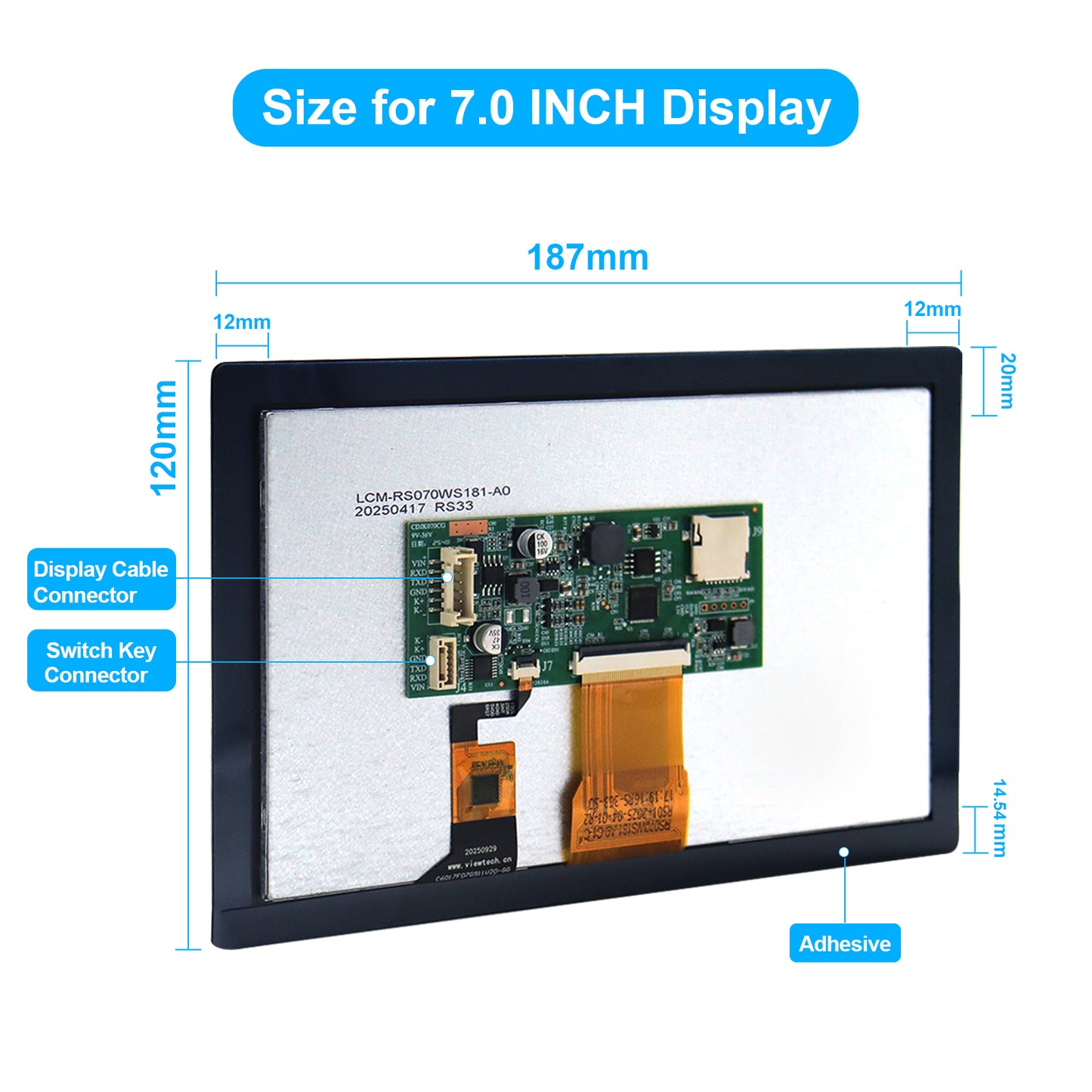 JKBMS LCD-7.0-TTL-P Dimensions & Interface Description