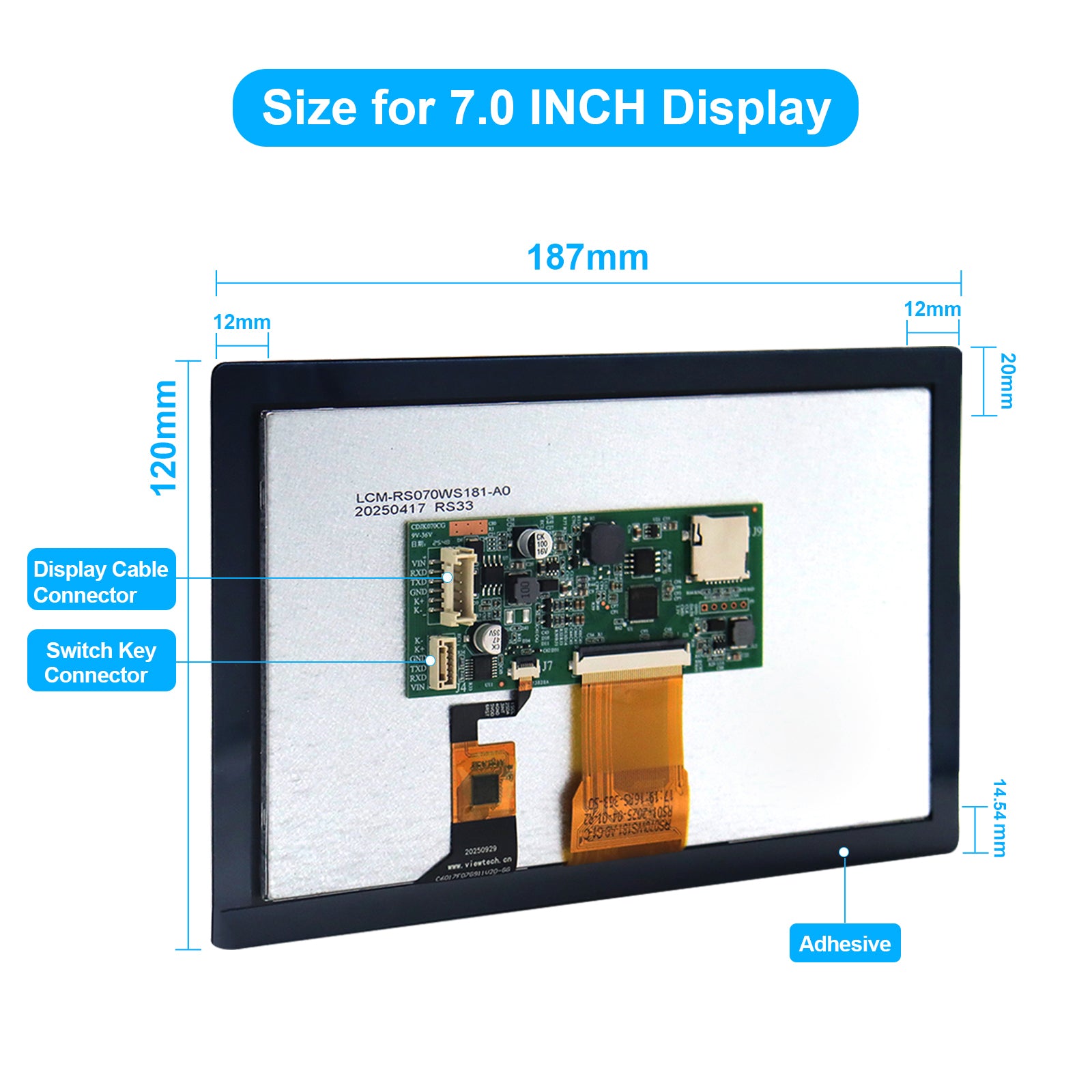 JKBMS LCD-7.0-TTL-P Dimensions & Interface Description