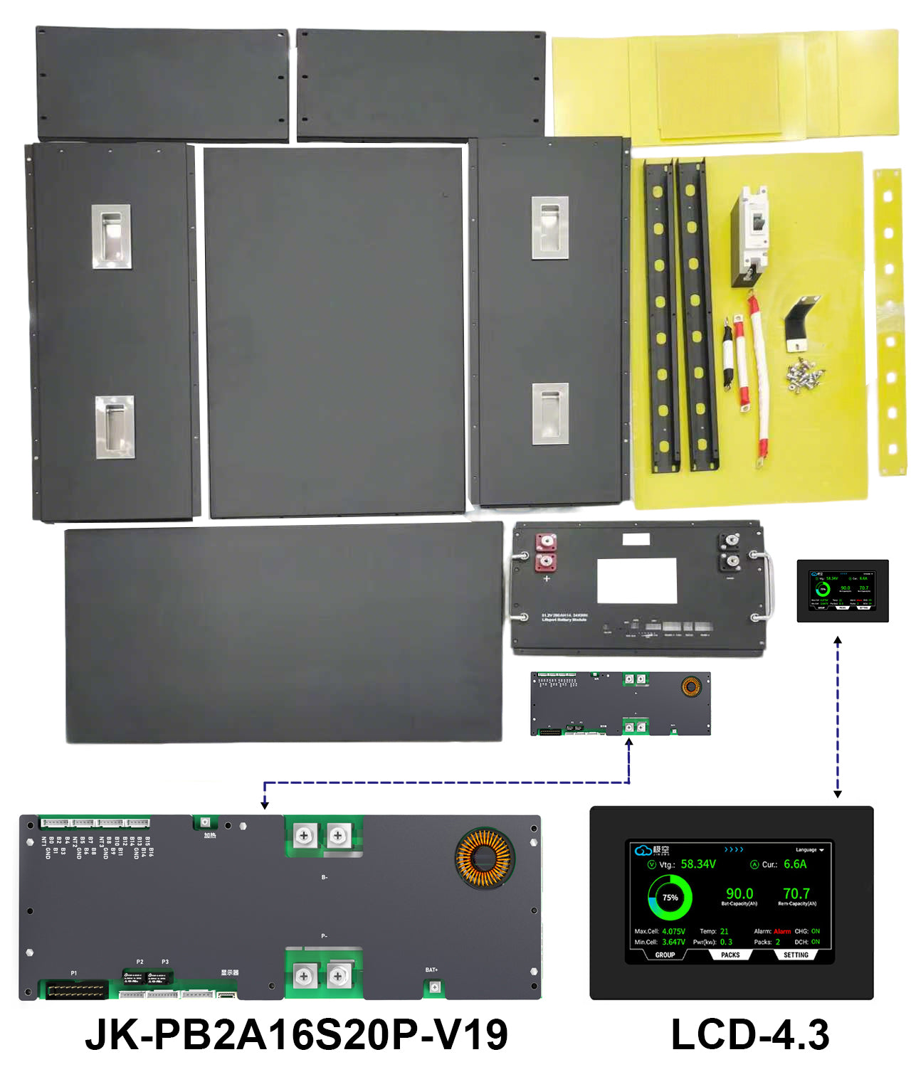 JKBMS ESS DIY Kits Cabinet With Active Balance BMS 51.2V 314AH Lifepo4 Rack-Mounted Pack DIY Box No Battery included EU Stock